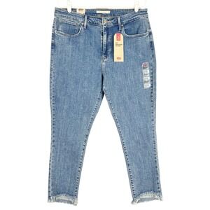Levis 721 Women's High-Rise Skinny Stretch Blue Denim Jeans Size 16S Raw Hem NWT